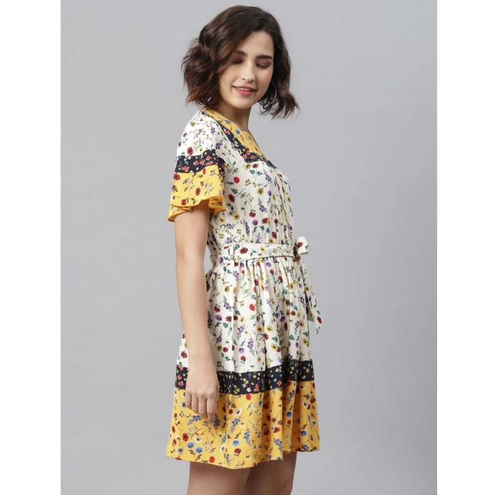 Women'S Polyester Floral Flutter Above Knee Dress (Multicolor)