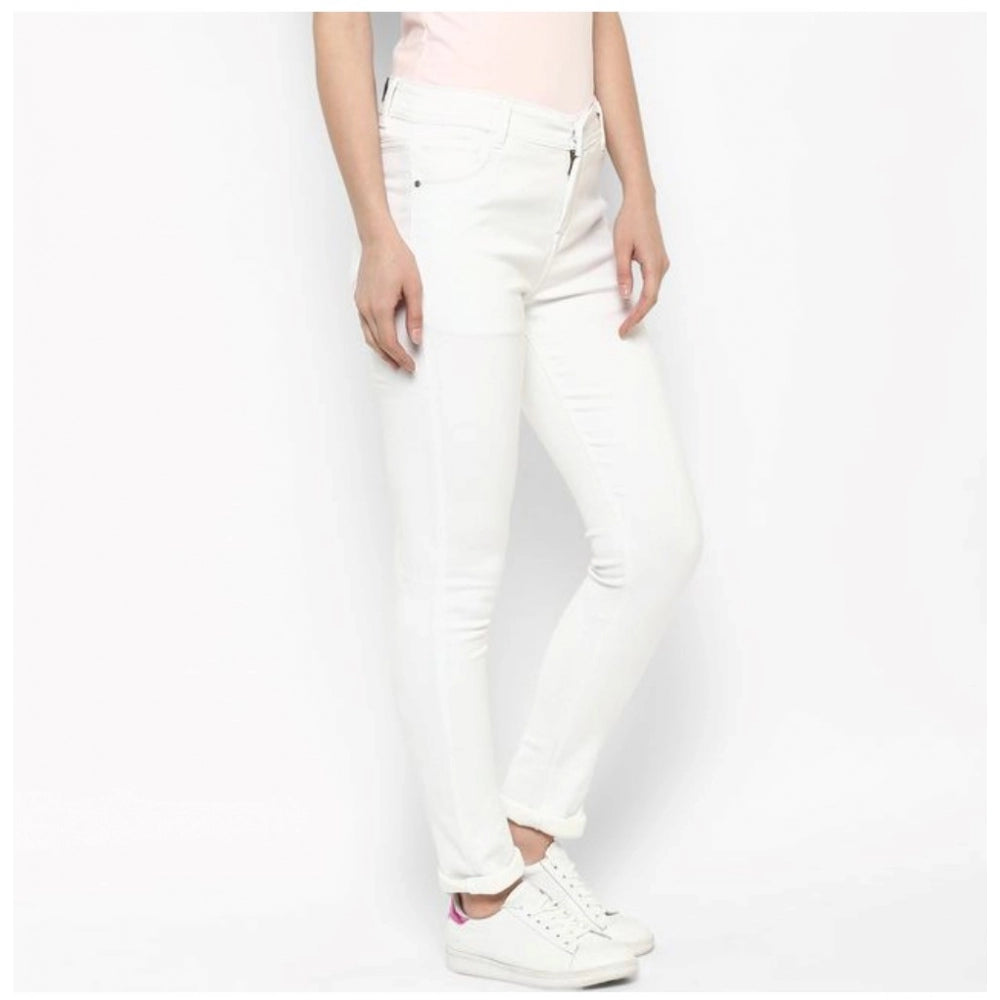 Women'S Denim Solid Buttoned Jeans (White)