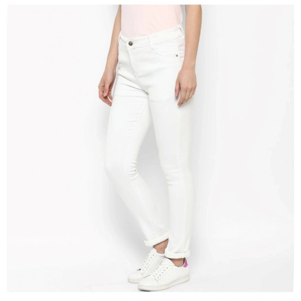 Women'S Denim Solid Buttoned Jeans (White)