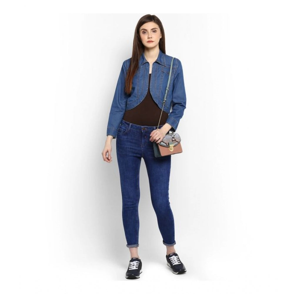 Women'S Denim Solid 3-4Th Sleeves Shrug (Blue)