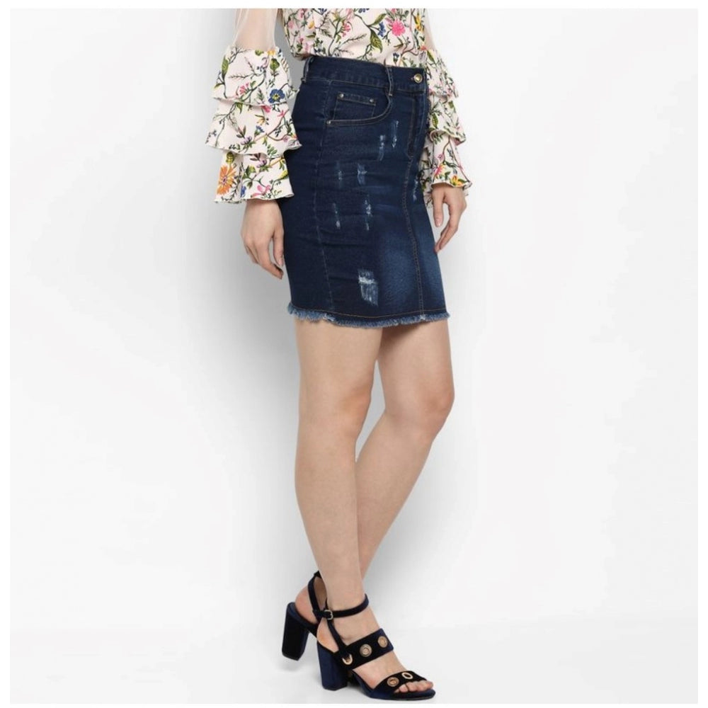 Women'S Denim Distressed Buttoned Skirt (Blue)