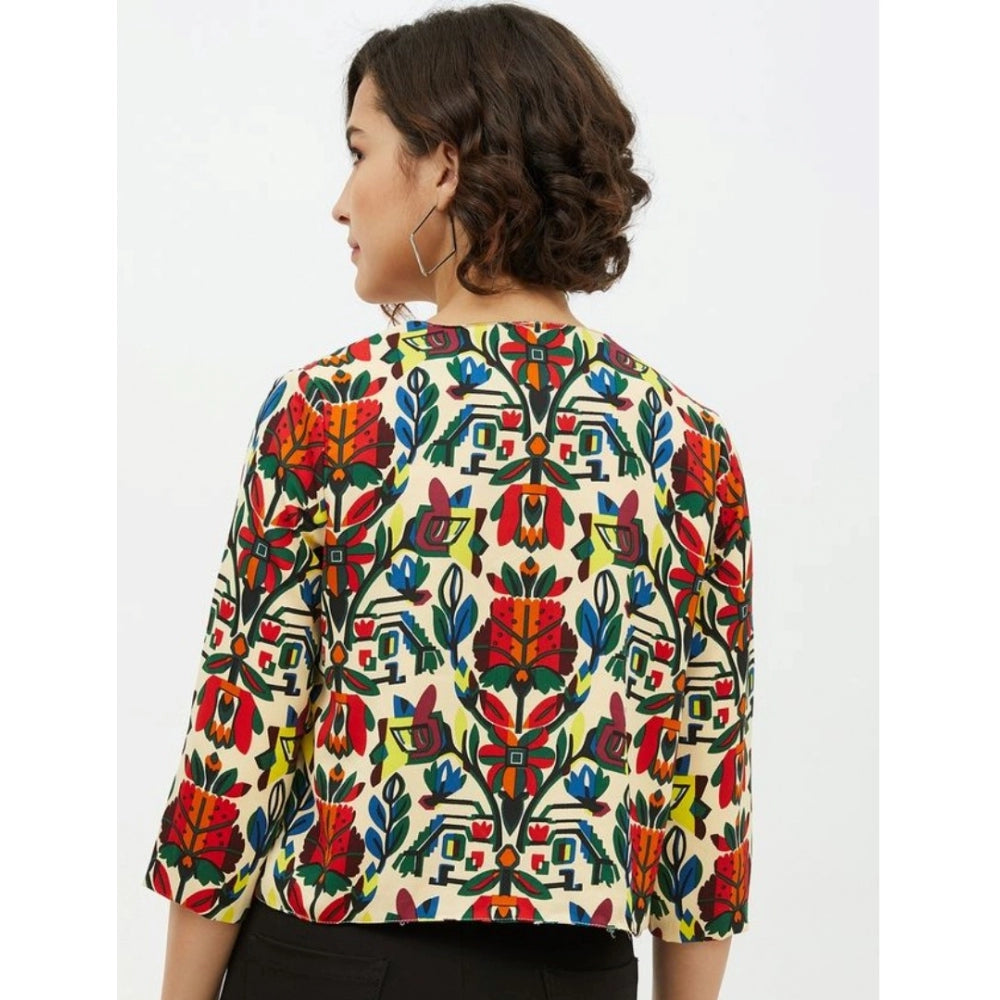 Women'S Polyester Floral 3-4Th Sleeves Shrug (Multicolor)