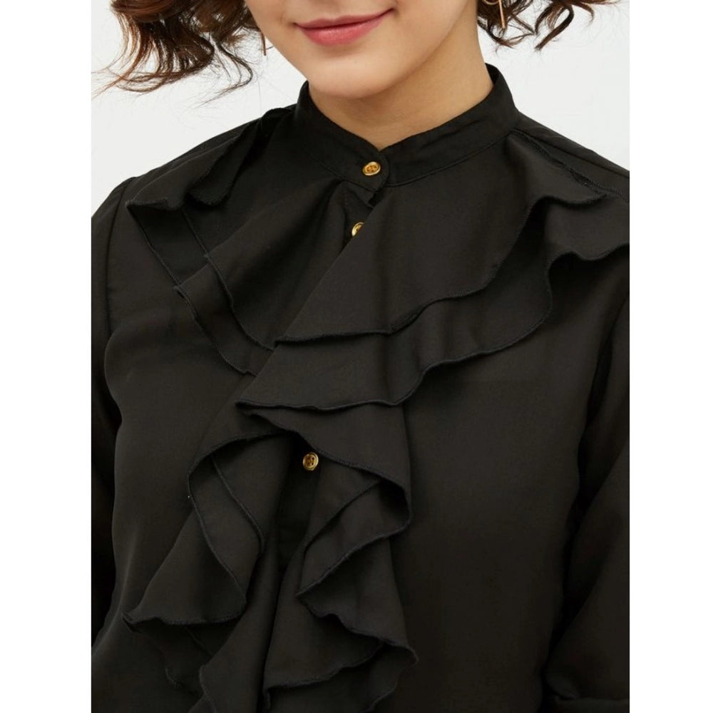 Women'S Polyester Ruffled Long Sleeves Standard Length Shirt (