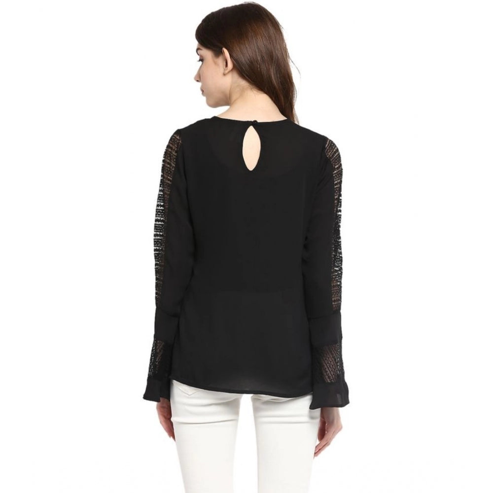 Women'S Polyester Georgette Self Design Bell Sleeve Regular To