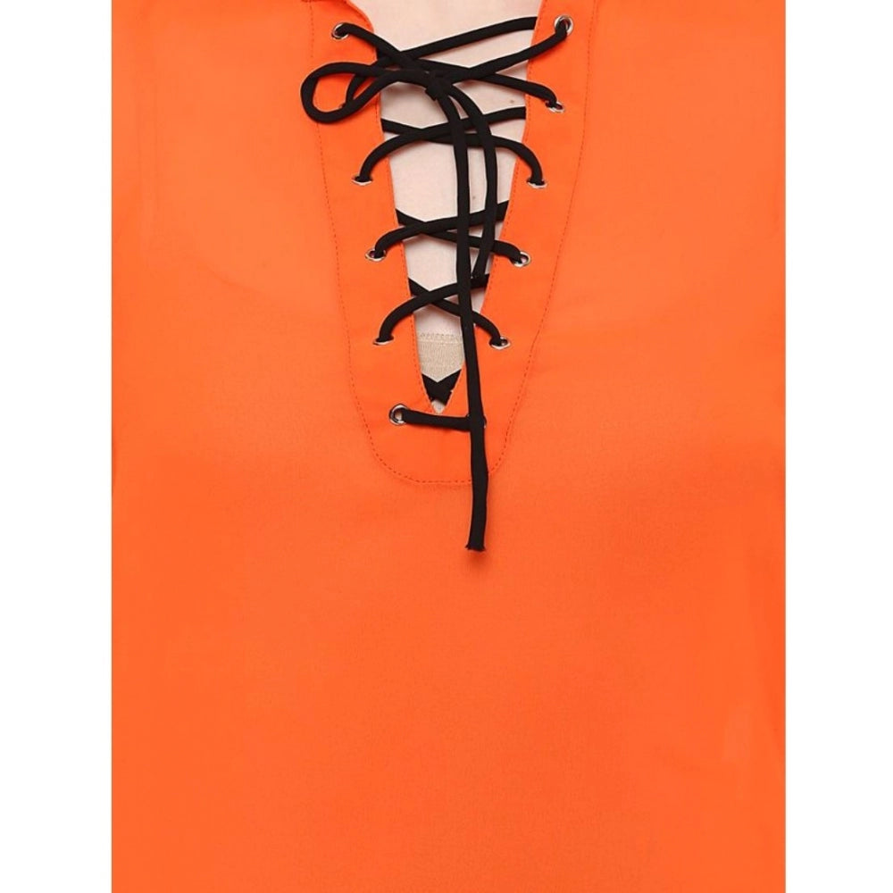 Women'S Polyester Solid Long Sleeves Regular Top (Orange)