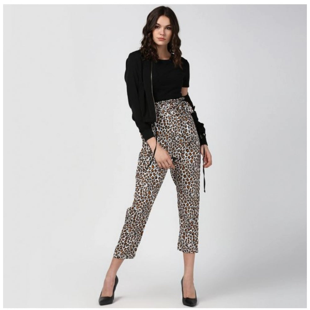 Women'S Polyester Animal Print Elasticated Trousers (White - Y