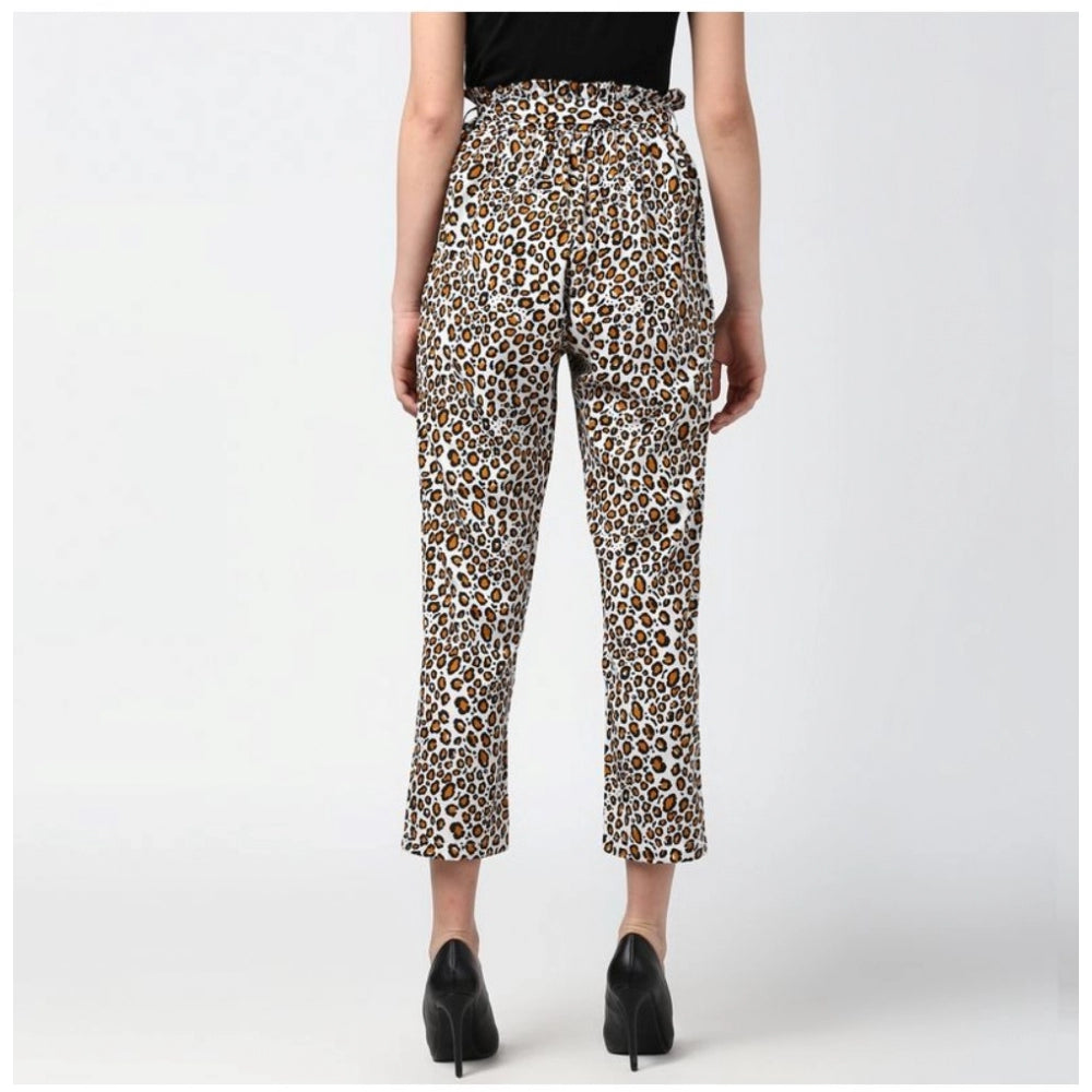 Women'S Polyester Animal Print Elasticated Trousers (White - Y