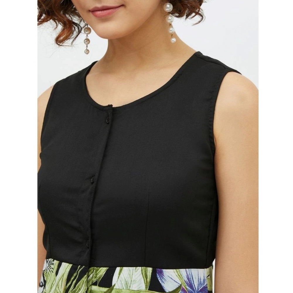 Women'S Rayon Floral Sleeveless Calf-Length Dress (Multicolor)