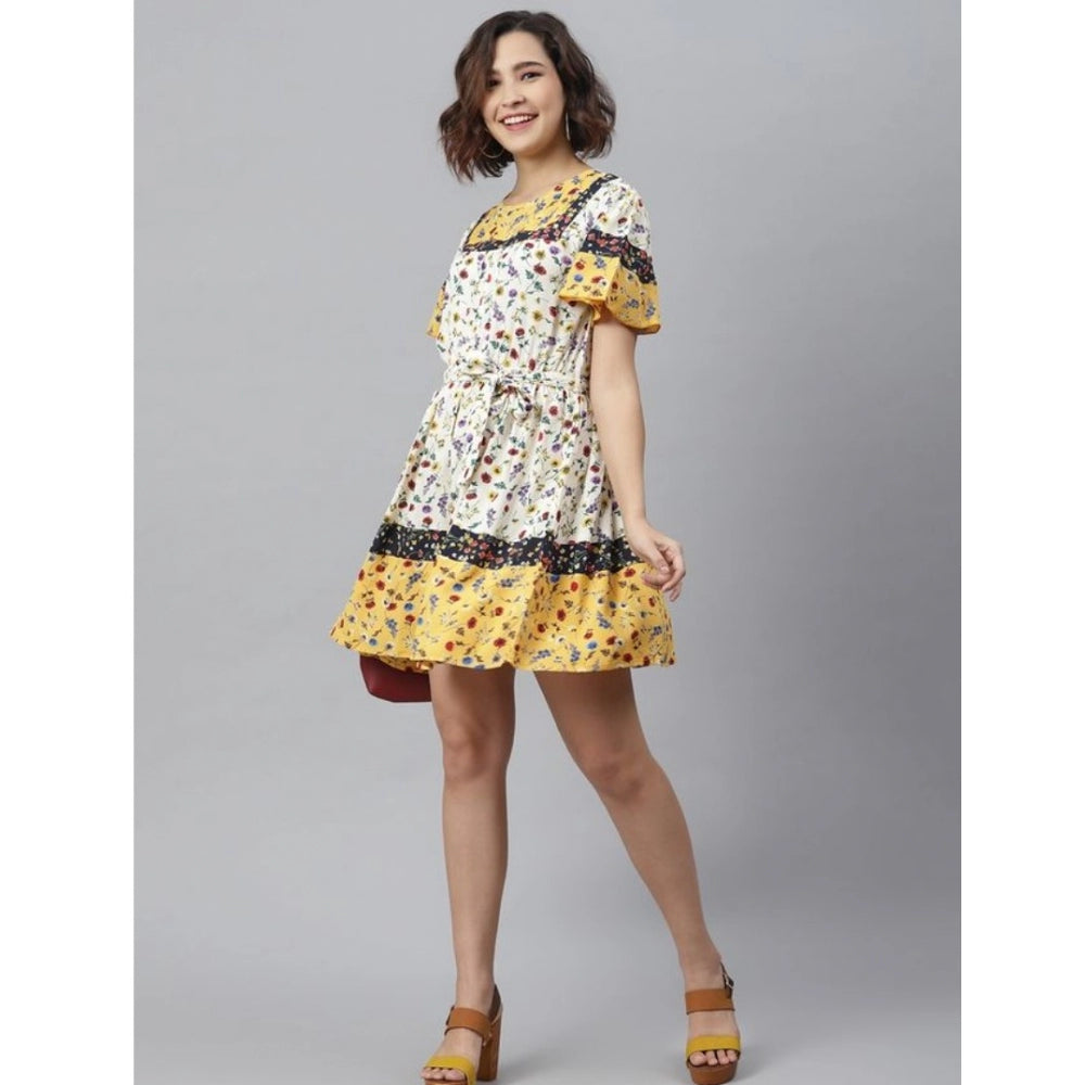Women'S Polyester Floral Flutter Above Knee Dress (Multicolor)