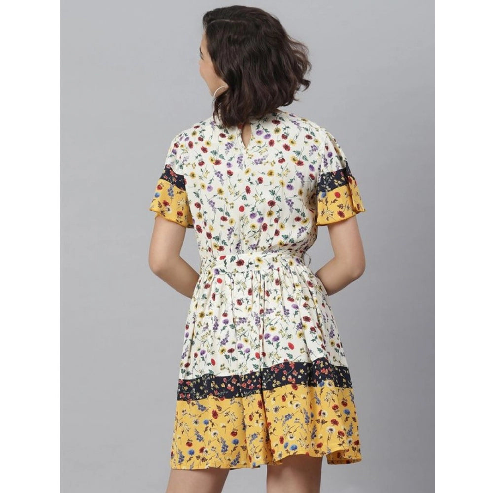 Women'S Polyester Floral Flutter Above Knee Dress (Multicolor)