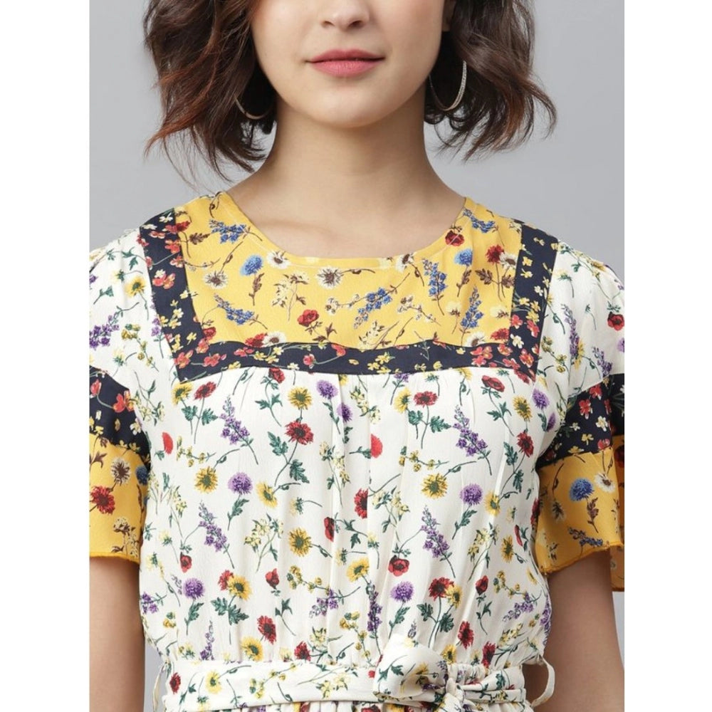 Women'S Polyester Floral Flutter Above Knee Dress (Multicolor)