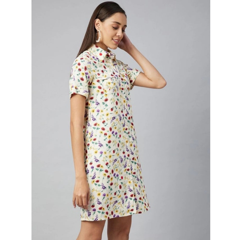 Women'S Polyester Floral Short Sleeve Above Knee Dress (Multic