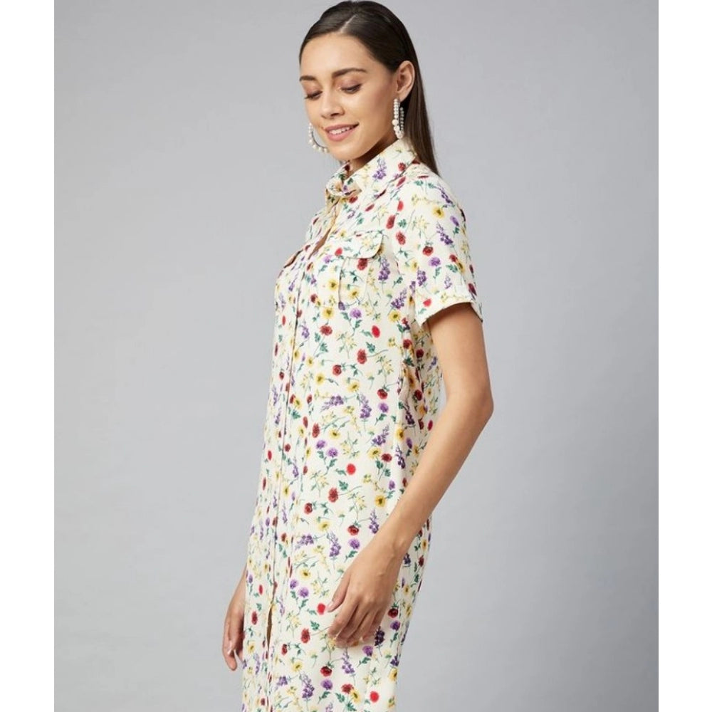 Women'S Polyester Floral Short Sleeve Above Knee Dress (Multic