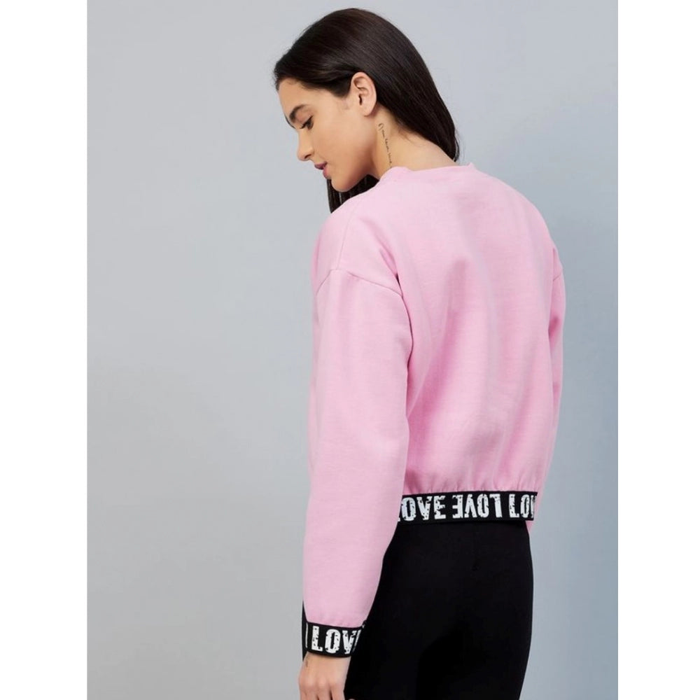 Women'S Fleece Solid Long Sleeves Sweatshirt (Pink)