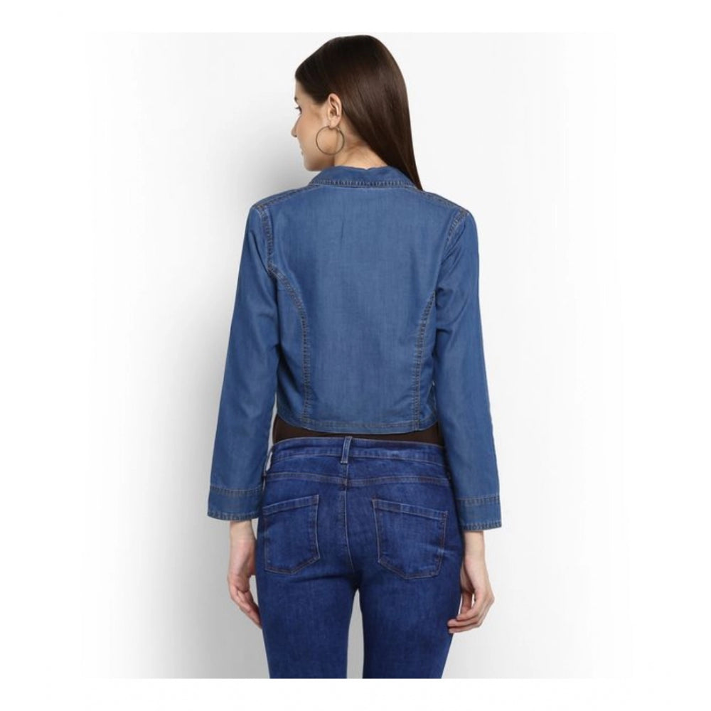 Women'S Denim Solid 3-4Th Sleeves Shrug (Blue)