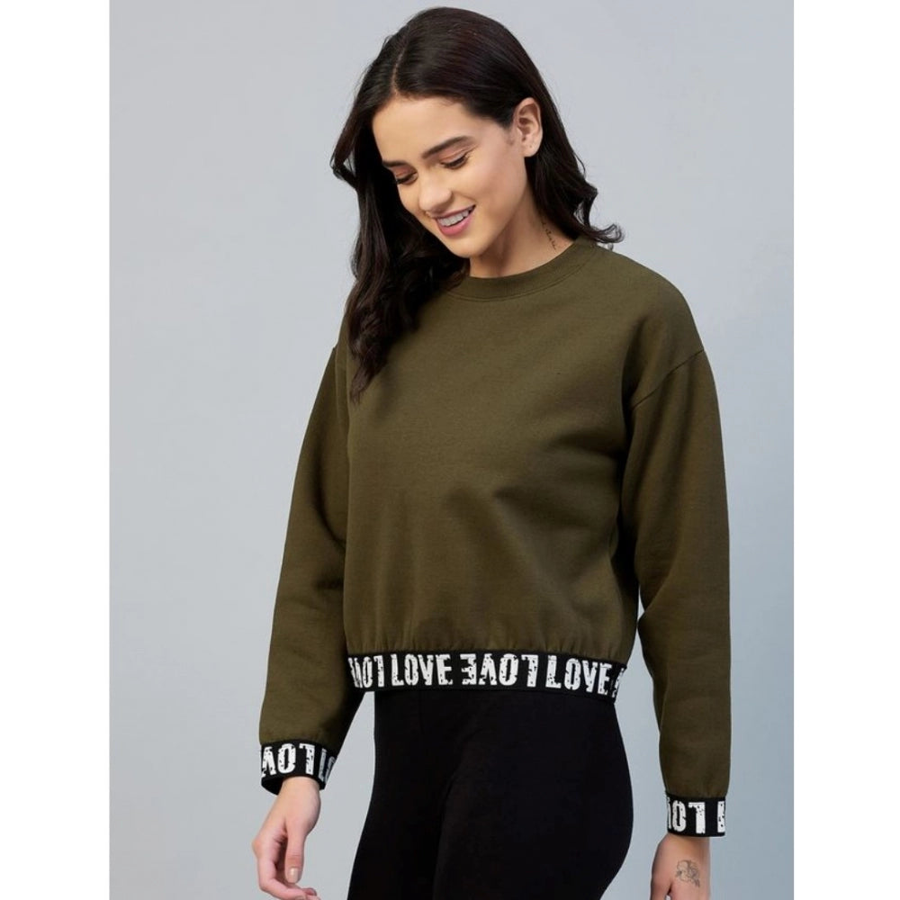 Women'S Fleece Solid Long Sleeves Sweatshirt (Olive)