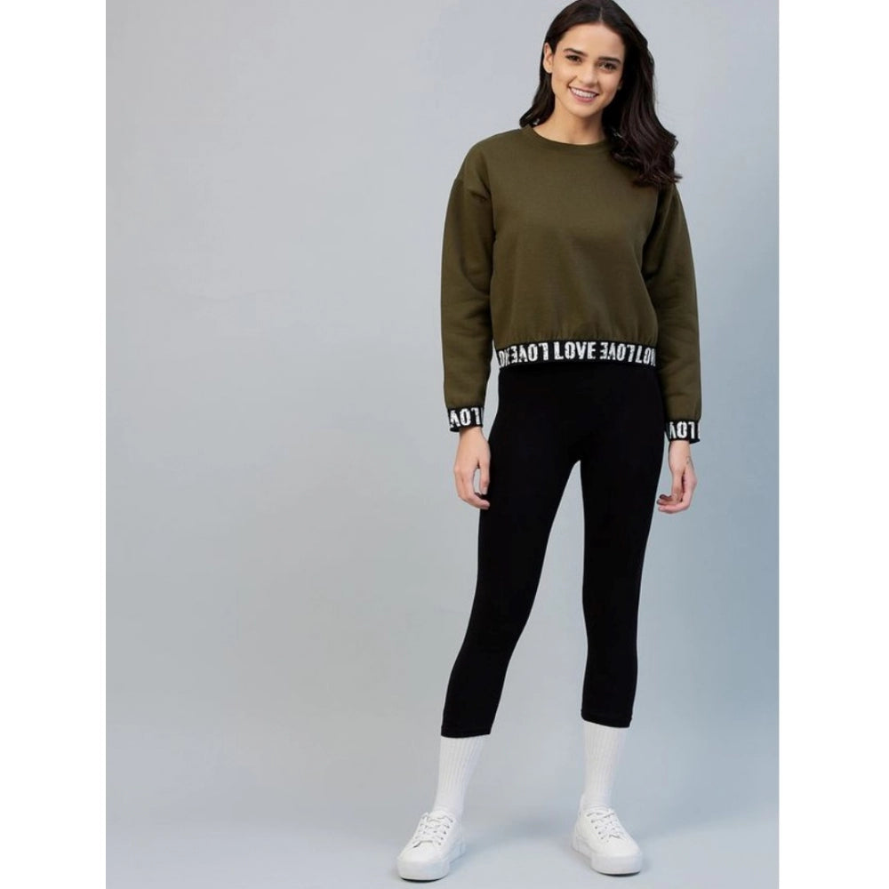 Women'S Fleece Solid Long Sleeves Sweatshirt (Olive)