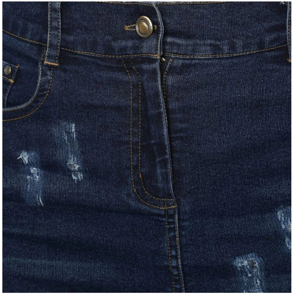 Women'S Denim Distressed Buttoned Skirt (Blue)
