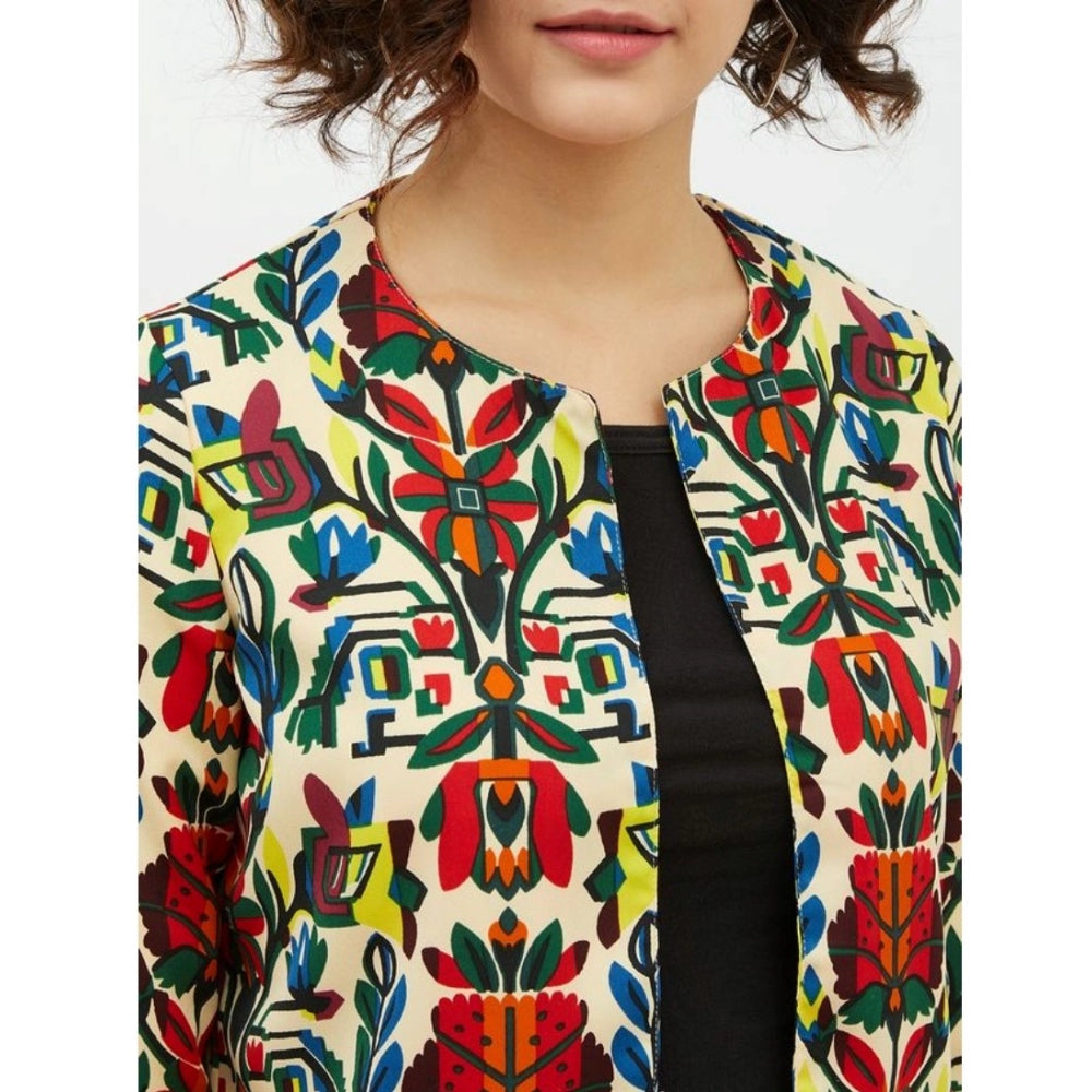 Women'S Polyester Floral 3-4Th Sleeves Shrug (Multicolor)