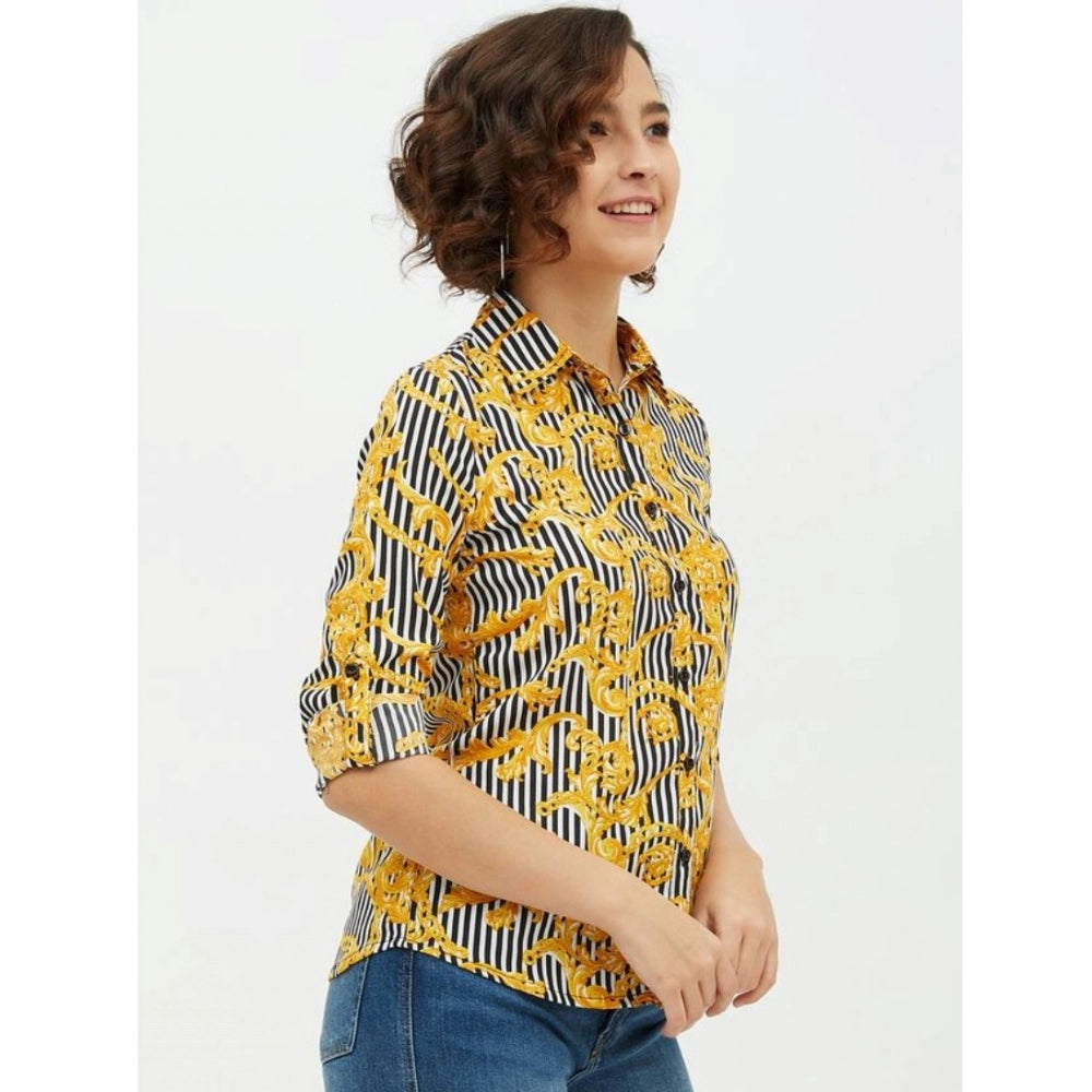 Women'S Polyester Printed Roll Up Sleeve Standard Length Shirt