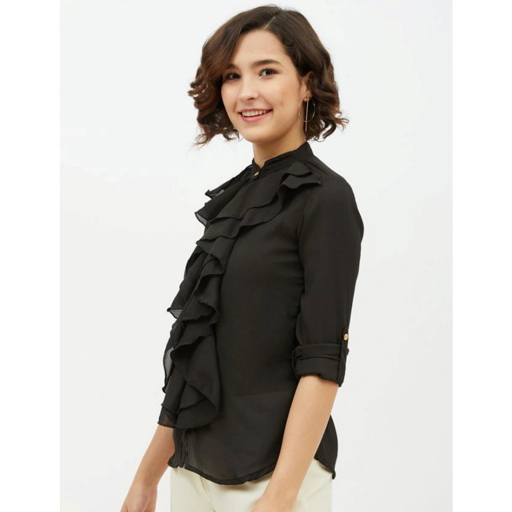 Women'S Polyester Ruffled Long Sleeves Standard Length Shirt (