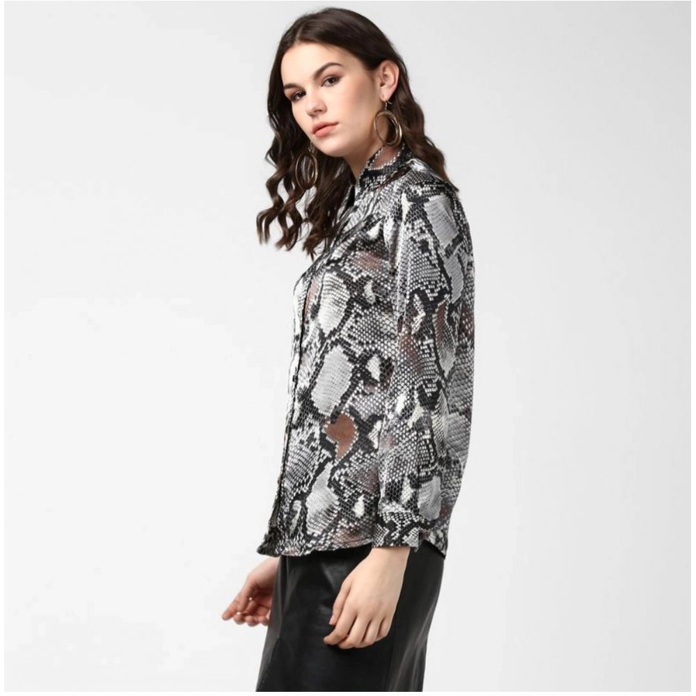 Women'S Satin Animal Print Long Sleeves Standard Length Shirt