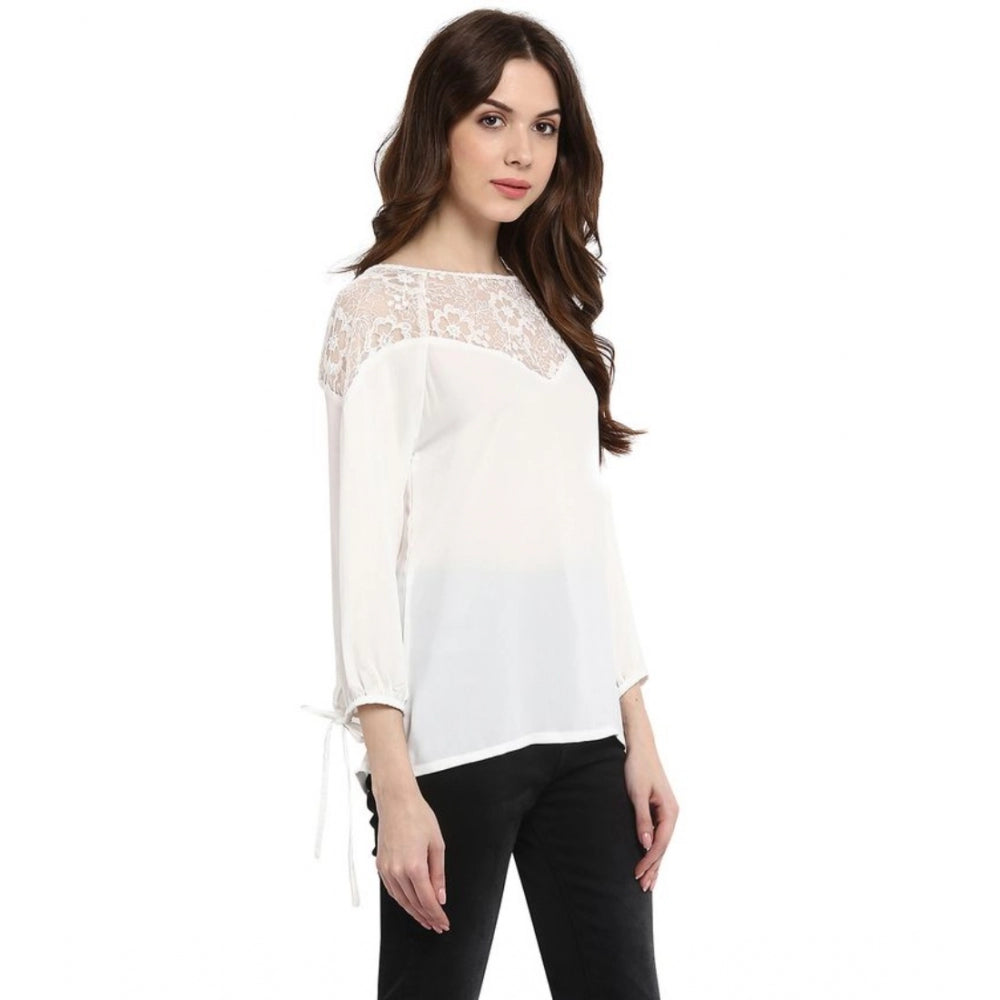 Women'S Polyester Georgette Self Design 3-4Th Sleeves Regular