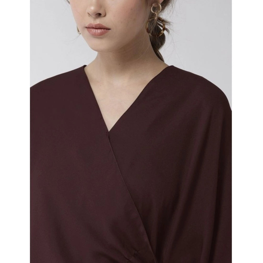 Women'S Polyester Solid Cape Sleeve Top (Maroon)