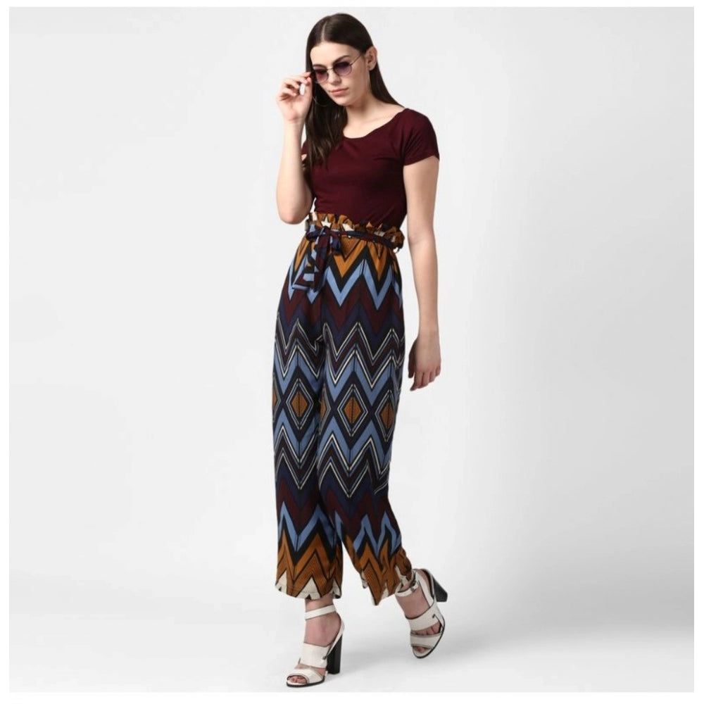 Women'S Polyester Chevron Elasticated Trousers (Multicolor)