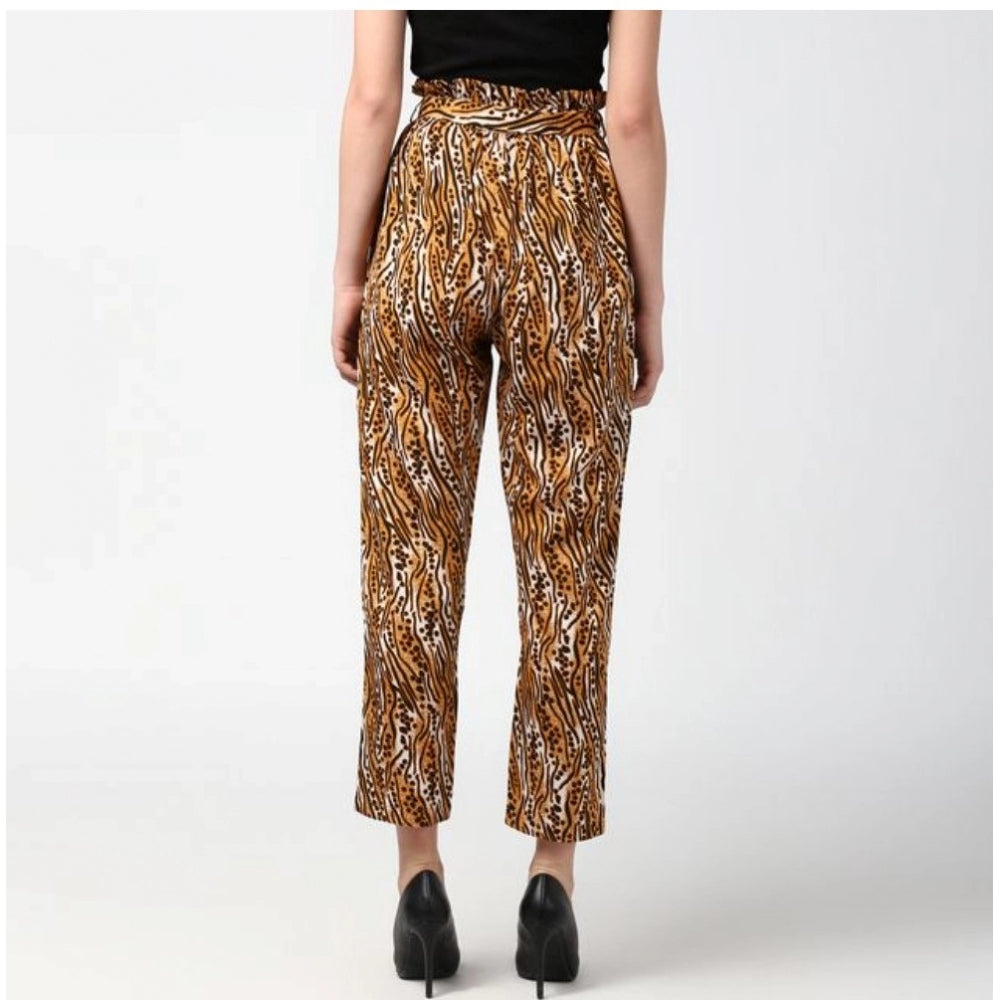 Women'S Polyester Animal Print Elasticated Trousers (Orange