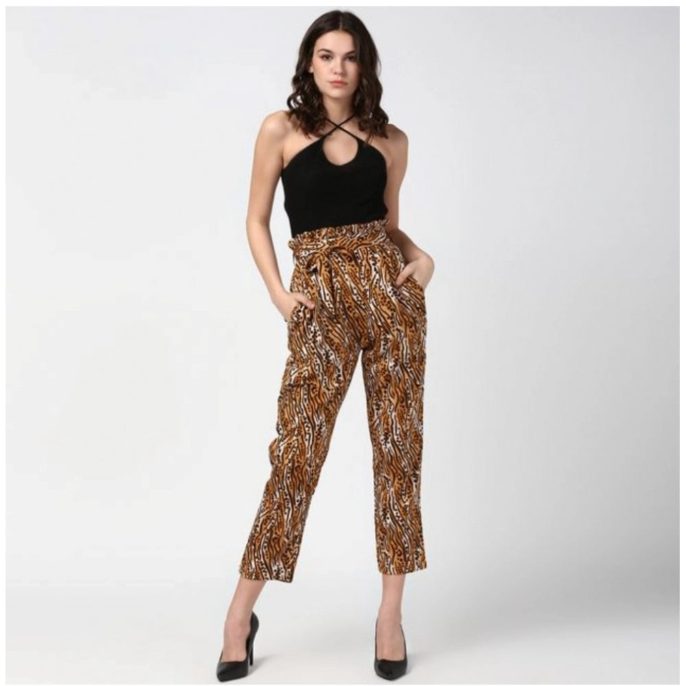 Women'S Polyester Animal Print Elasticated Trousers (Orange