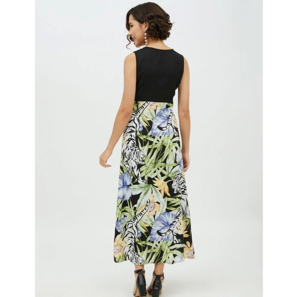 Women'S Rayon Floral Sleeveless Calf-Length Dress (Multicolor)