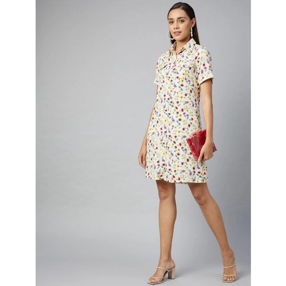 Women'S Polyester Floral Short Sleeve Above Knee Dress (Multic