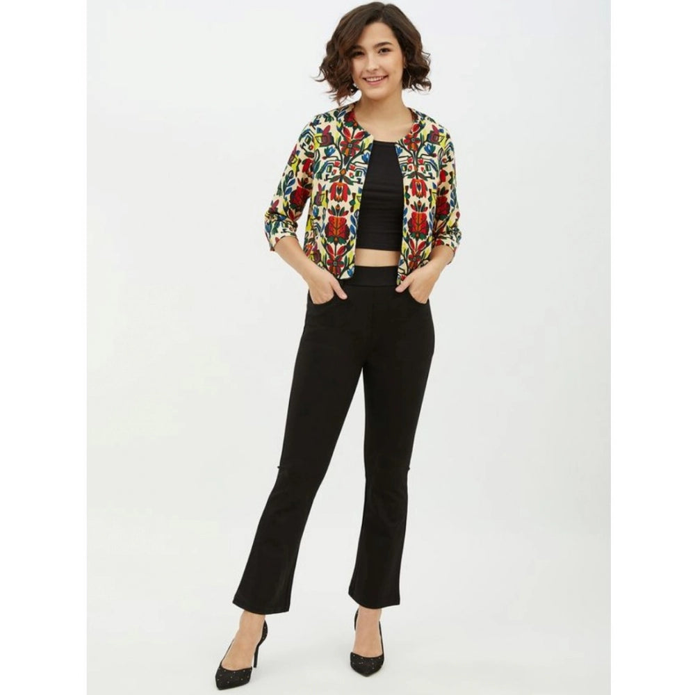 Women'S Polyester Floral 3-4Th Sleeves Shrug (Multicolor)