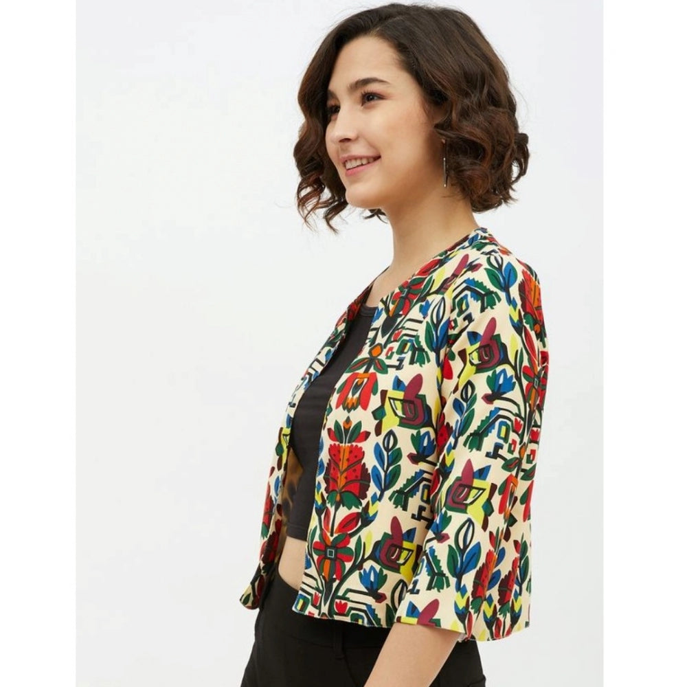 Women'S Polyester Floral 3-4Th Sleeves Shrug (Multicolor)