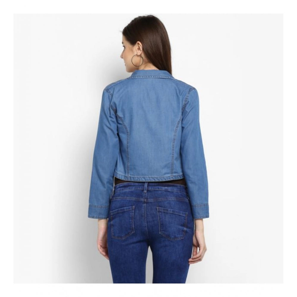 Women'S Denim Smocking 3-4Th Sleeves Shrug (Blue)