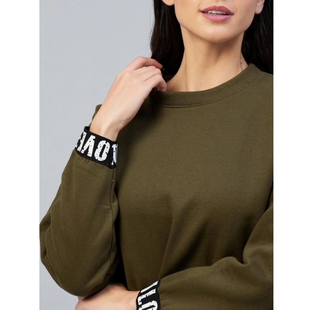 Women'S Fleece Solid Long Sleeves Sweatshirt (Olive)