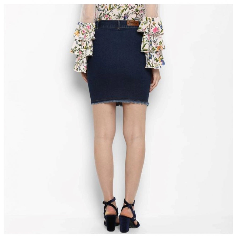 Women'S Denim Distressed Buttoned Skirt (Blue)