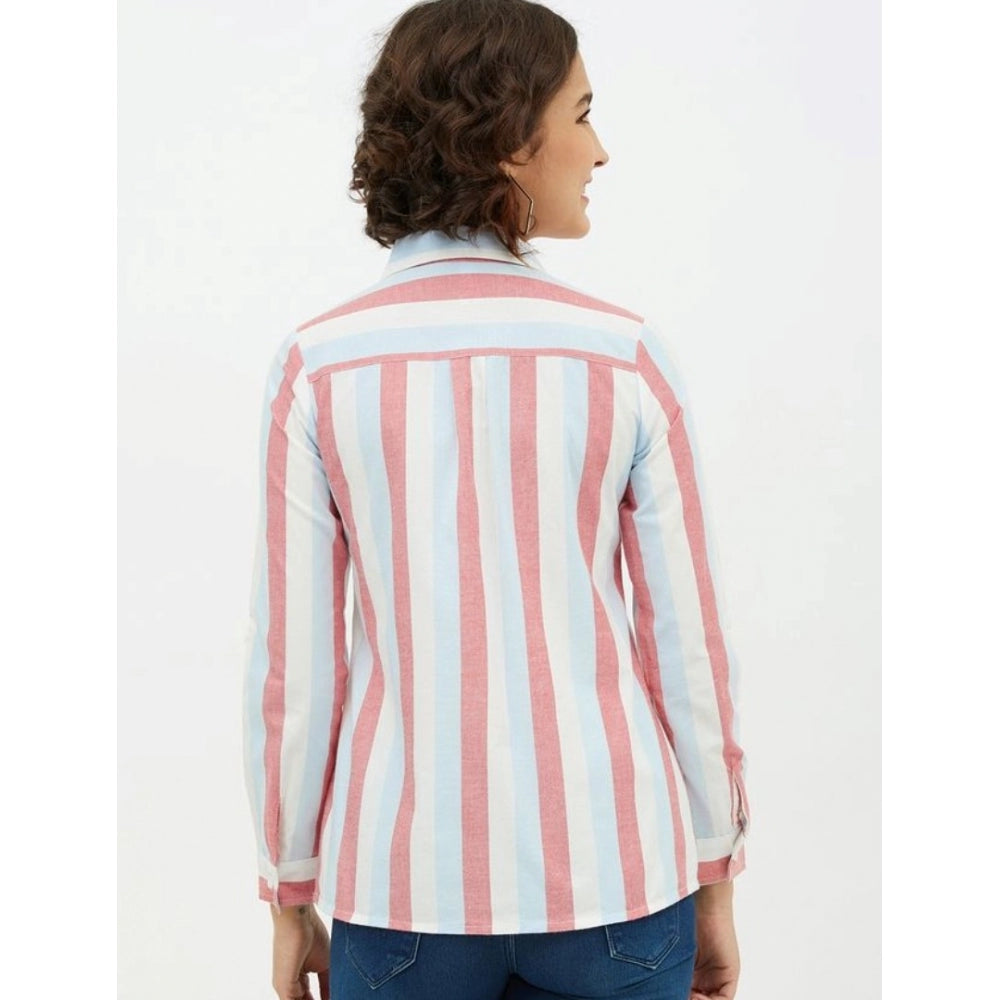 Women'S Cotton Striped Long Sleeves Standard Length Shirt (Pin