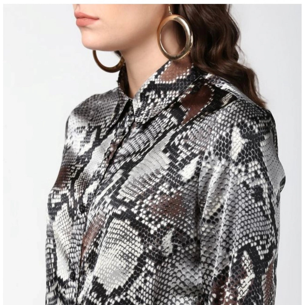 Women'S Satin Animal Print Long Sleeves Standard Length Shirt