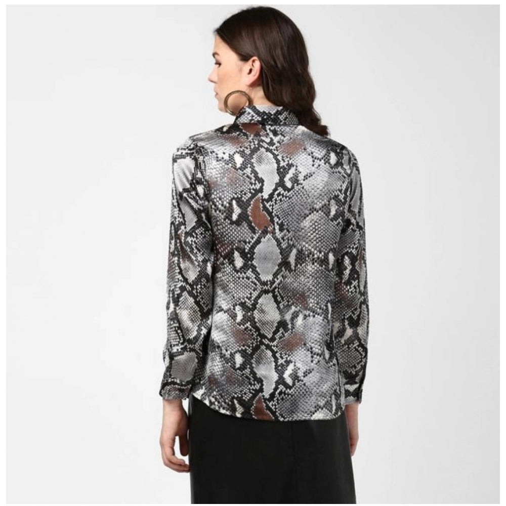 Women'S Satin Animal Print Long Sleeves Standard Length Shirt