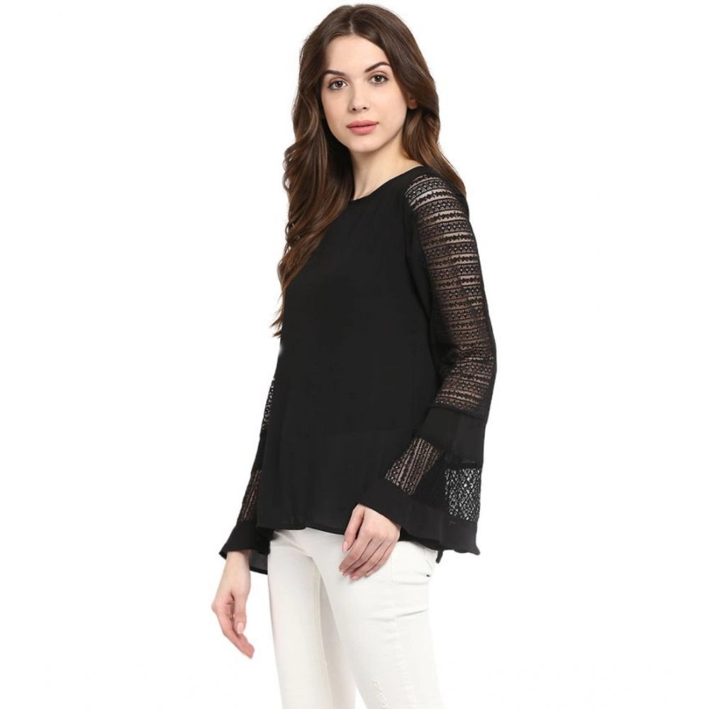 Women'S Polyester Georgette Self Design Bell Sleeve Regular To