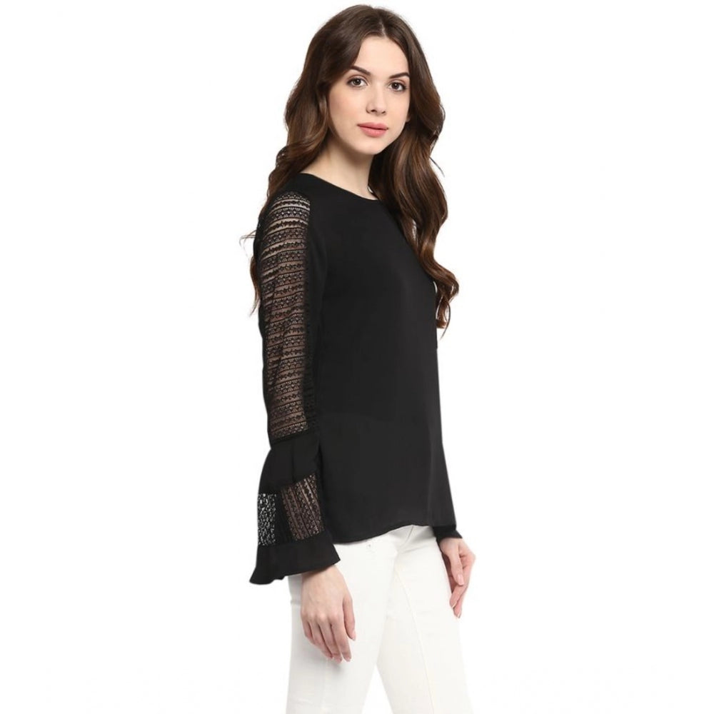 Women'S Polyester Georgette Self Design Bell Sleeve Regular To