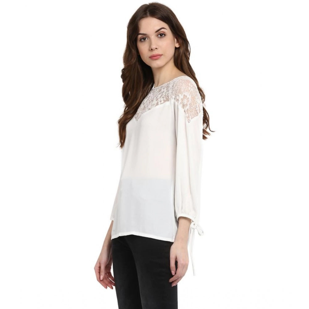 Women'S Polyester Georgette Self Design 3-4Th Sleeves Regular