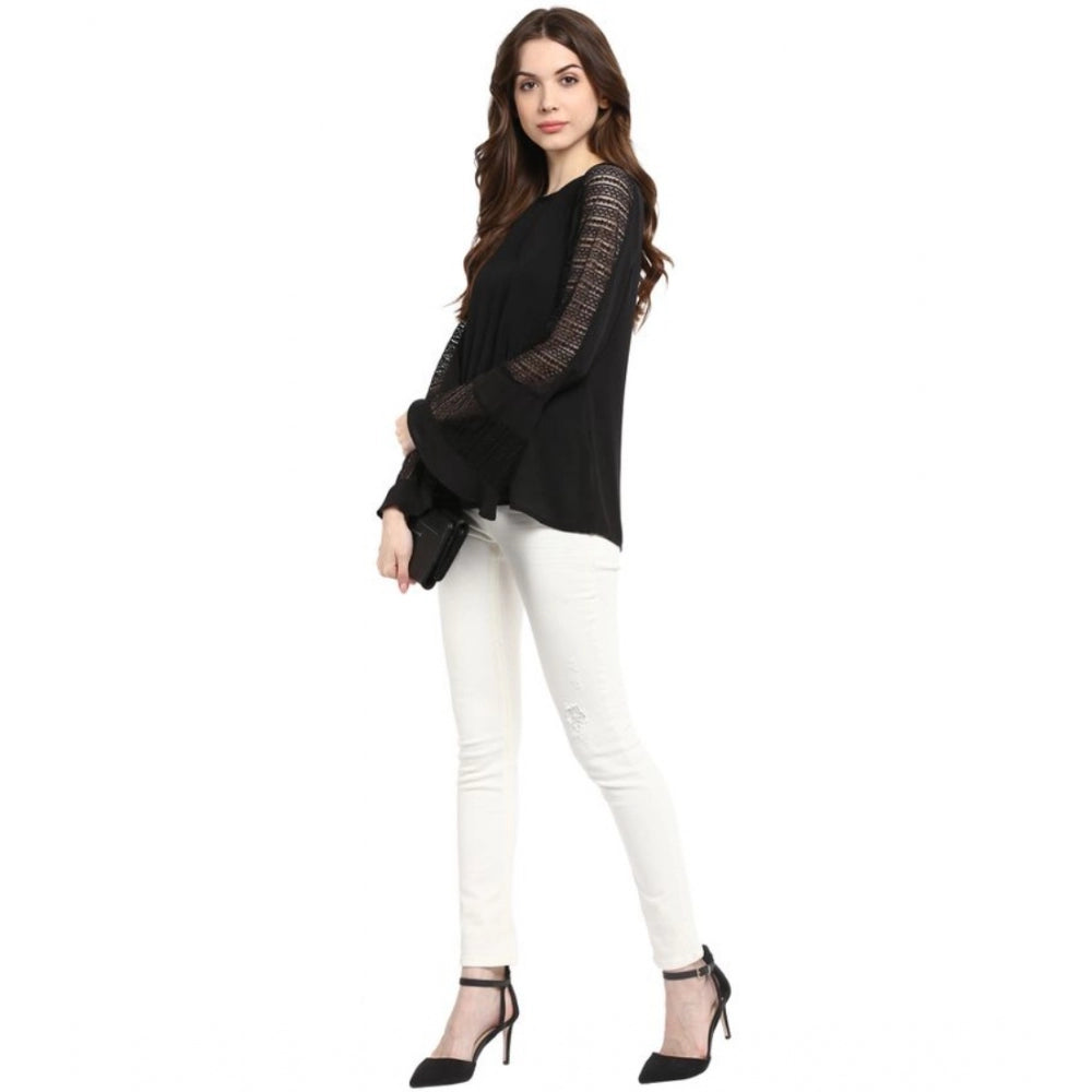 Women'S Polyester Georgette Self Design Bell Sleeve Regular To