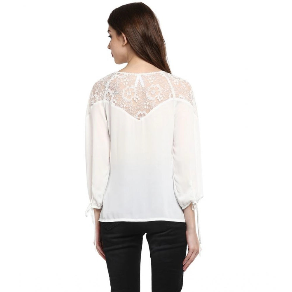 Women'S Polyester Georgette Self Design 3-4Th Sleeves Regular