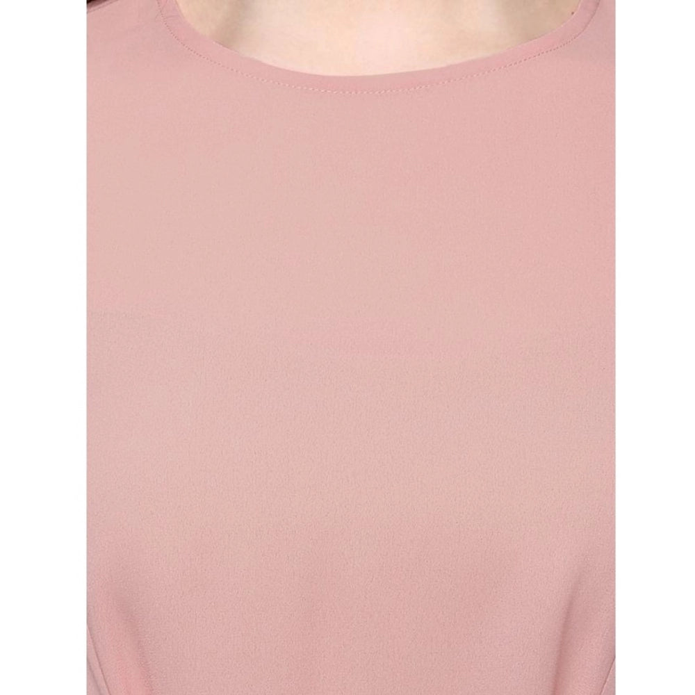 Women'S Polyester Solid Long Sleeves Regular Top (Pink)