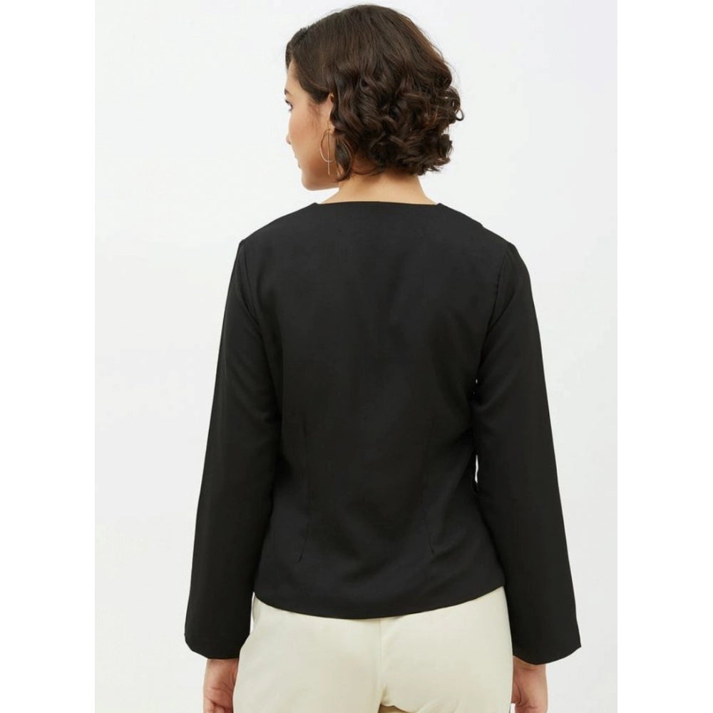 Women'S Polyester Asymmetrical Long Sleeves Top (Black)