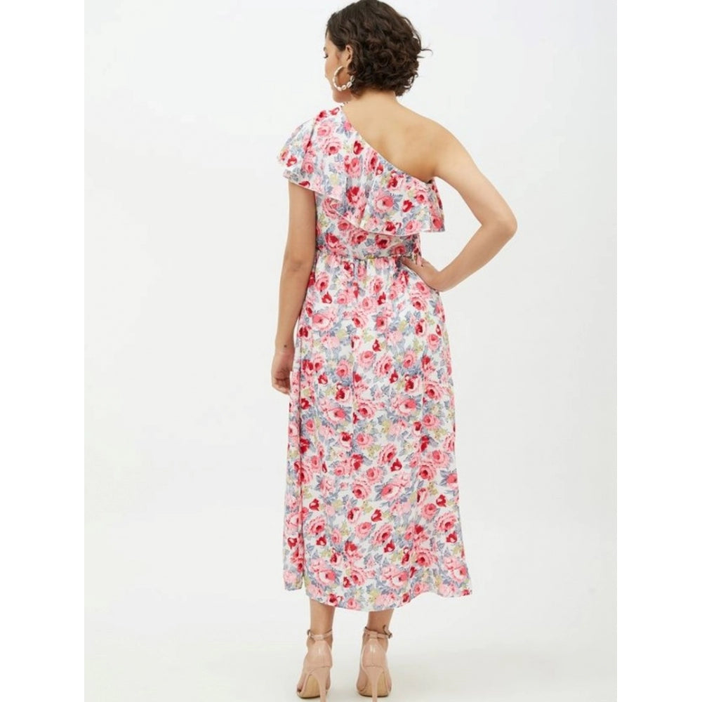 Women'S Polyester Floral One Shoulder Calf-Length Dress (Multi