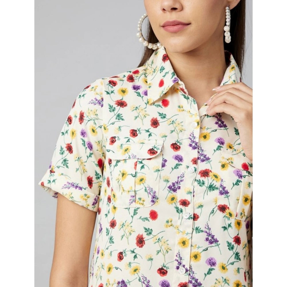 Women'S Polyester Floral Short Sleeve Above Knee Dress (Multic